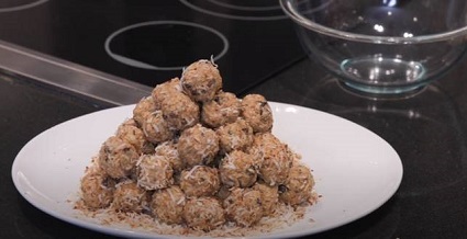 A plate piled high with peanut butter oat bites.