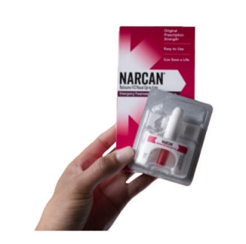 Picture of Naloxone (Narcan®), now available at your pharmacy.