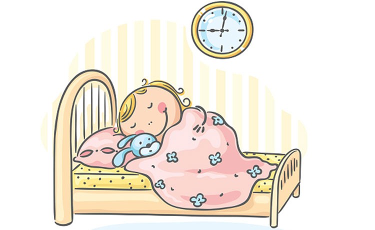 Cartoon baby sleeping in bed