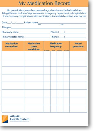 Atlantic Health printable medication record