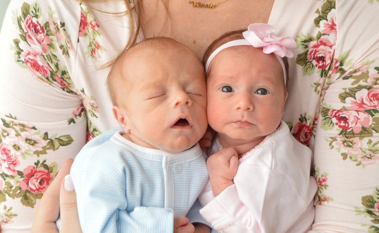 Laura with her preemie twins