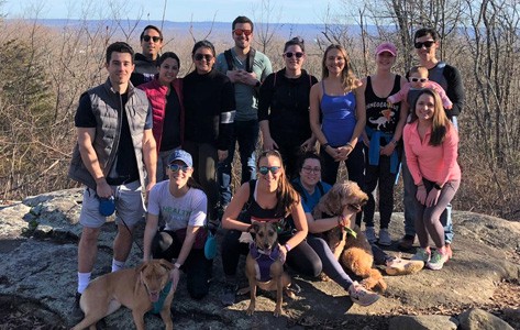 Pediatric residency residents taking a hike in the woods.